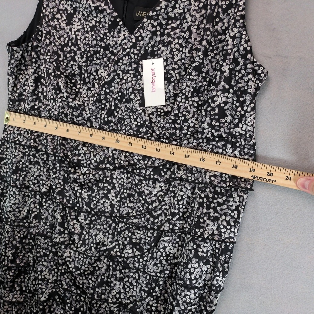 NWT Lane Bryant Sheath Dress Plus Size 20 Black Abstract Ruffle Satin Sleeveless - Picture 5 of 10